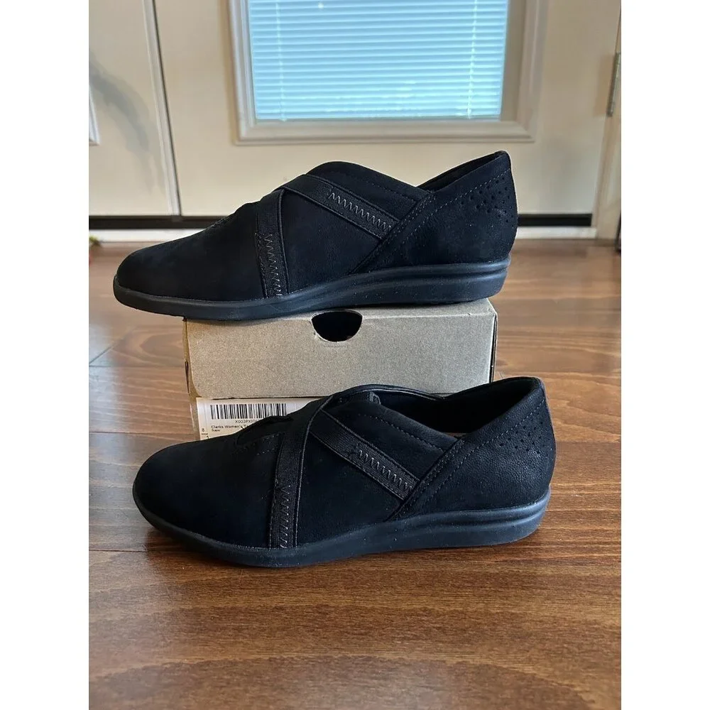 Clarks Womens Tamzen Step Black Leather Casual Comfort‎ Slip-On Shoes 6.5 M NEW